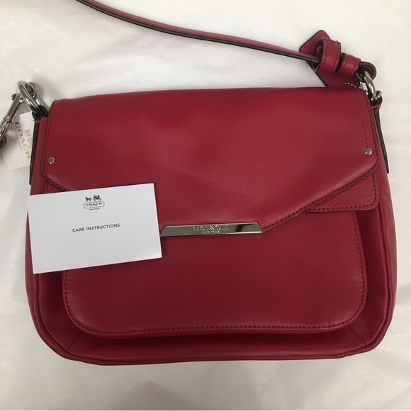 Coach Taylor Mini Flap Crossbody Berry Red Leather Purse - Picture 2 of 16